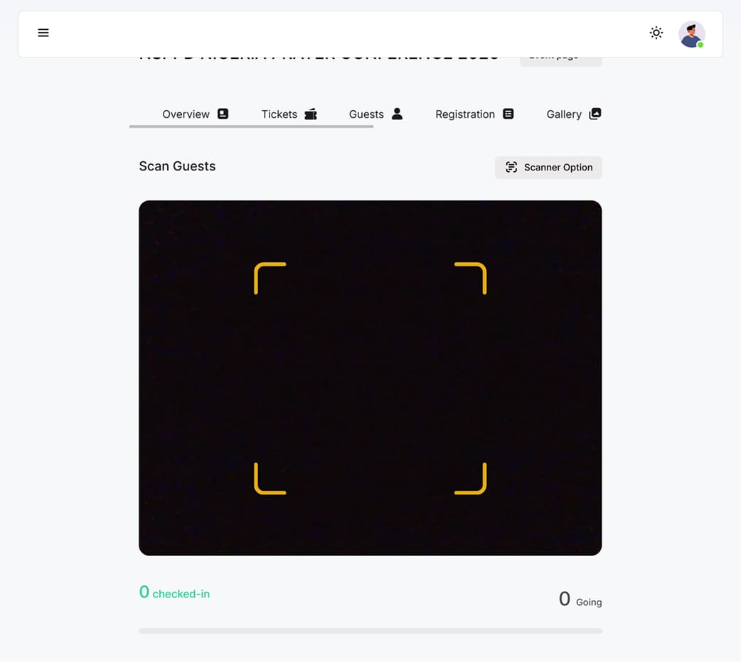 page showing ticket scanner